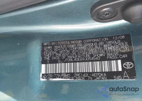 2009 Toyota Corolla Le из США, поврежденный, VIN JTDBL40E69J054543